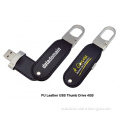 leather usb twist keychain with free imprinted emboss logo